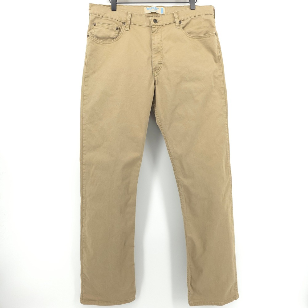 Wrangler Straight Fit Flex Mens Pants 34x32 Tan Khaki Chino Workwear
